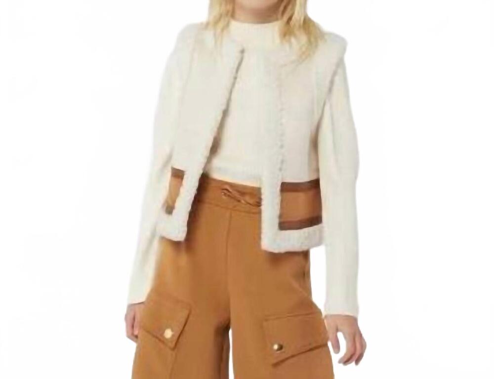 NEW CHLOE kids two-tone shearling gilet vest in brown/cream